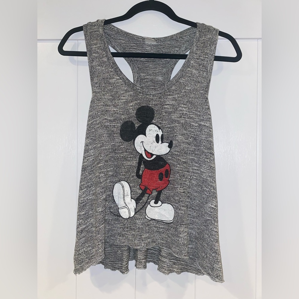 Women’s Disney Grey Mickey Mouse Flowy Tank Top with Ruffled Edges - Size S
